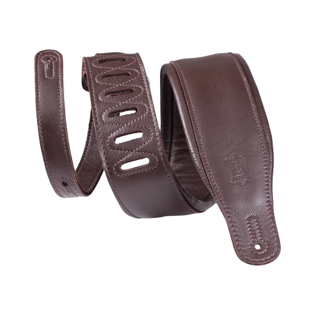 Levy's Staple Series 3.25 inch Wide Leather Guitar Strap - Dark Brown with Dark Brown Backing