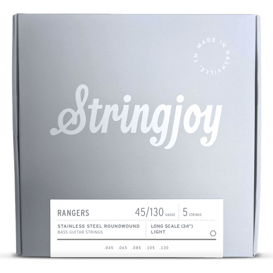 Stringjoy Rangers | Light Gauge (45-130) 5 String Long Scale Stainless Steel Bass Guitar Strings