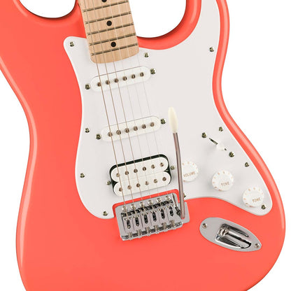 Fender Squier Sonic Stratocaster HSS, Maple Fingerboard, White Pickguard, Tahitian Coral