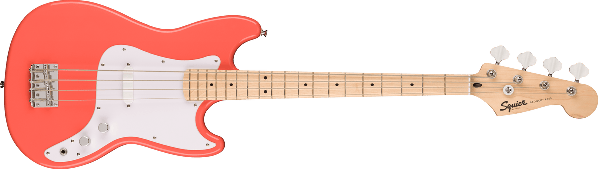 Fender Squier Sonic Bronco Bass, Maple Fingerboard, White Pickguard, Tahitian Coral