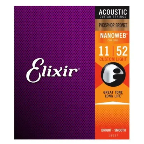Elixir Nanoweb Phosphor Bronze Custom Light Acoustic Guitar Strings (.011 – .052)