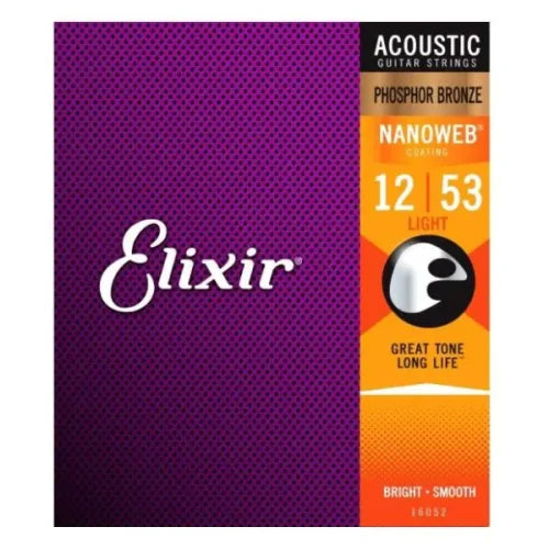 Elixir Nanoweb Phosphor Bronze Light Acoustic Guitar Strings (.012 – .053)