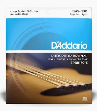 D'Addario EPBB170-5 Acoustic Bass Strings 5-String – Phosphor Bronze Regular Light 45-130