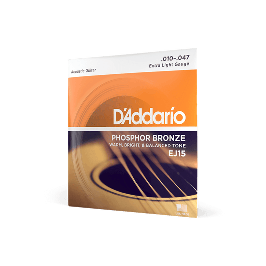 D'Addario EJ15 Acoustic Guitar Strings – Phosphor Bronze Extra Light 10-47