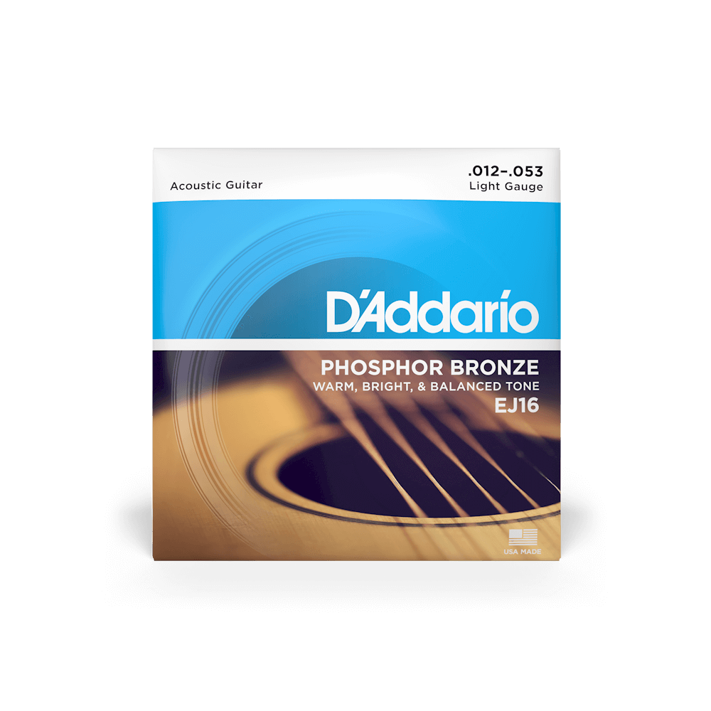 D'Addario EJ16 Acoustic Guitar Strings – Phosphor Bronze Light 12-53