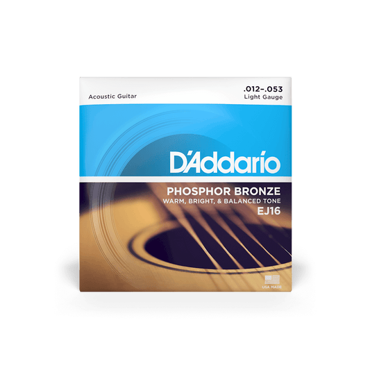 D'Addario EJ16 Acoustic Guitar Strings – Phosphor Bronze Light 12-53