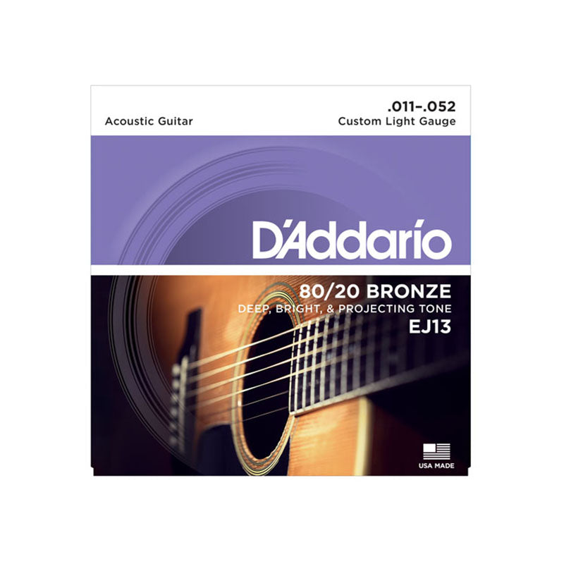 D'Addario EJ13 Acoustic Guitar Strings – 80/20 Bronze Custom Light 11-52