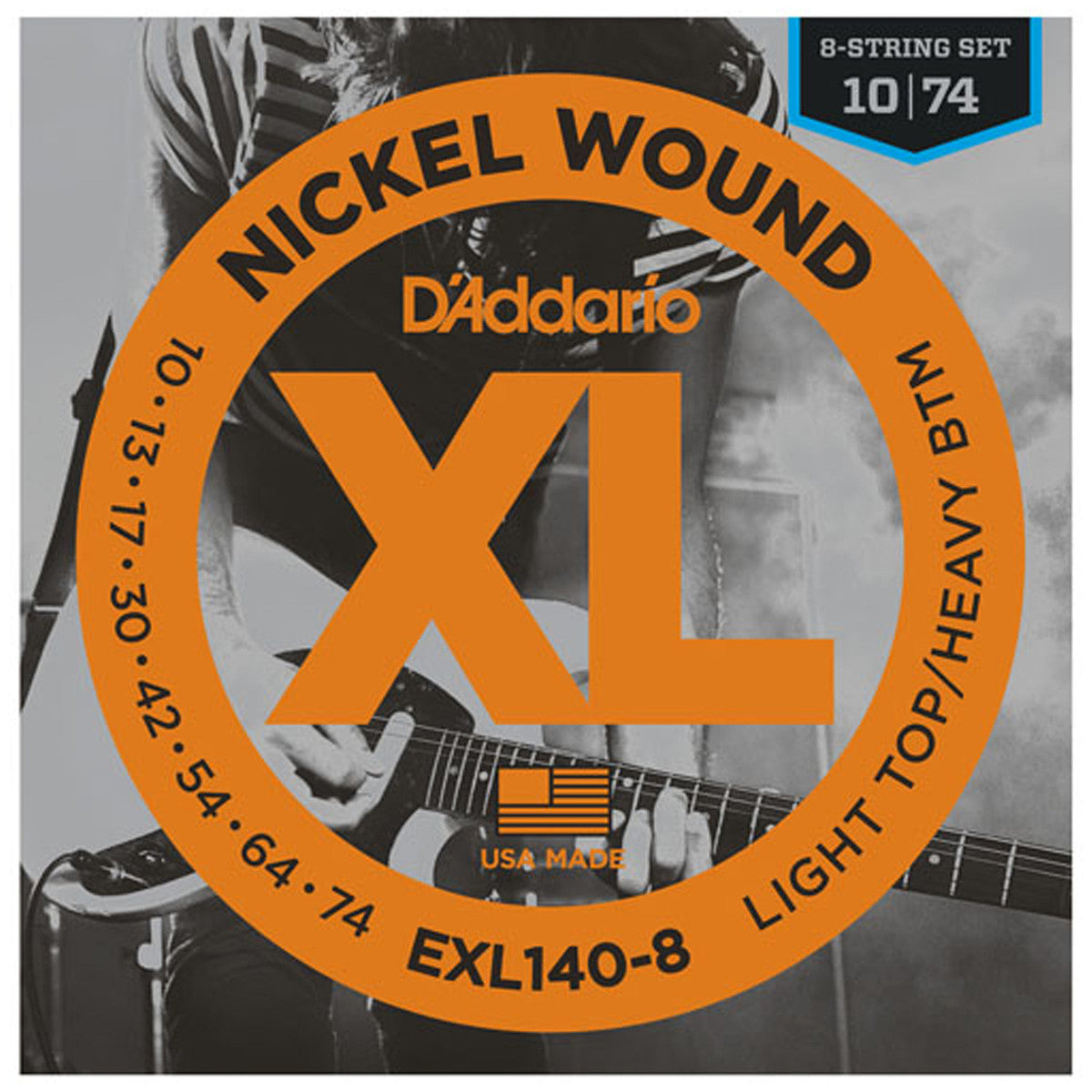 D'Addario EXL140-8 8-String Electric Guitar Strings – Light Top/Heavy Bottom 10-74