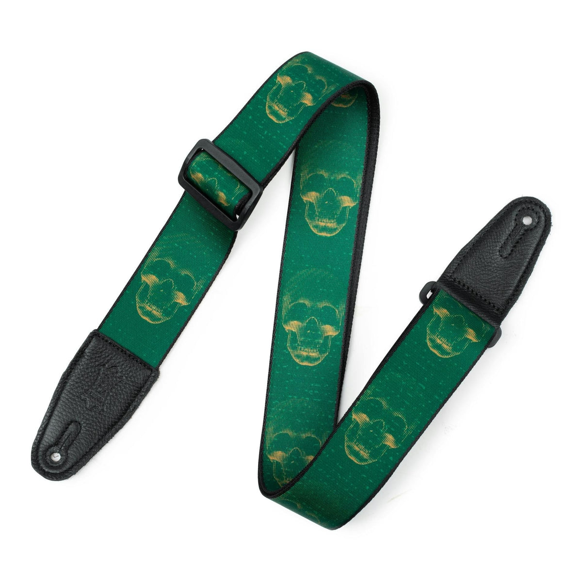 Levy's MPD2 Polyester Guitar Strap - Green and Mustard Skulls