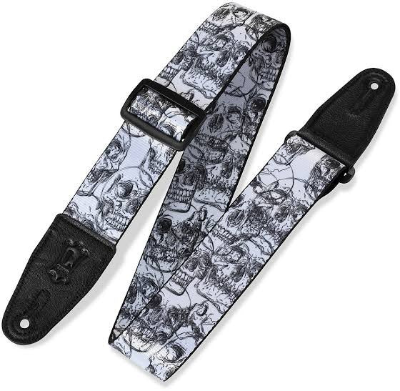 Levy's MPD2 Polyester Guitar Strap - White and Black Skulls