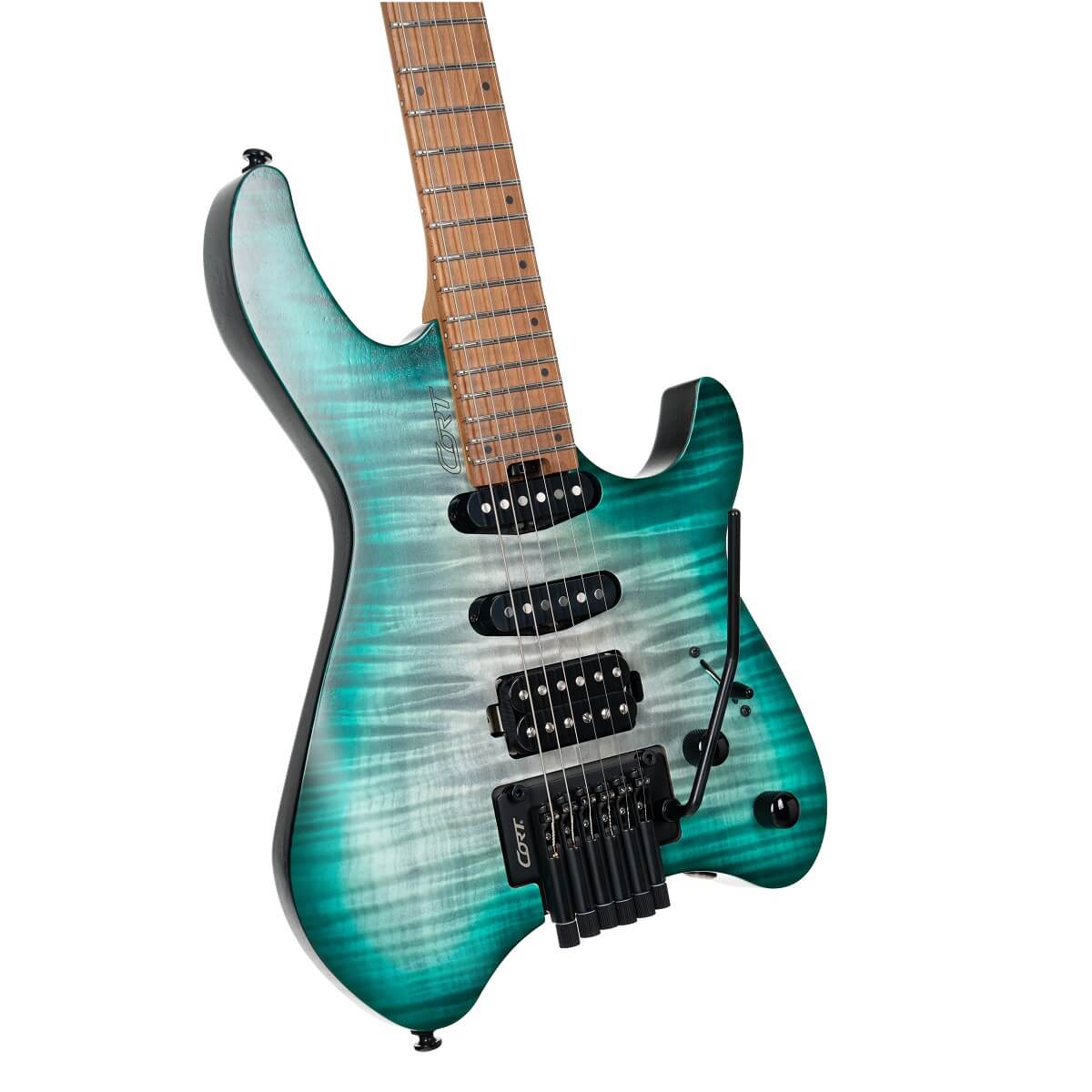 Cort Space G6TR Headless Guitar - Semi Gloss Lagoon with Bag