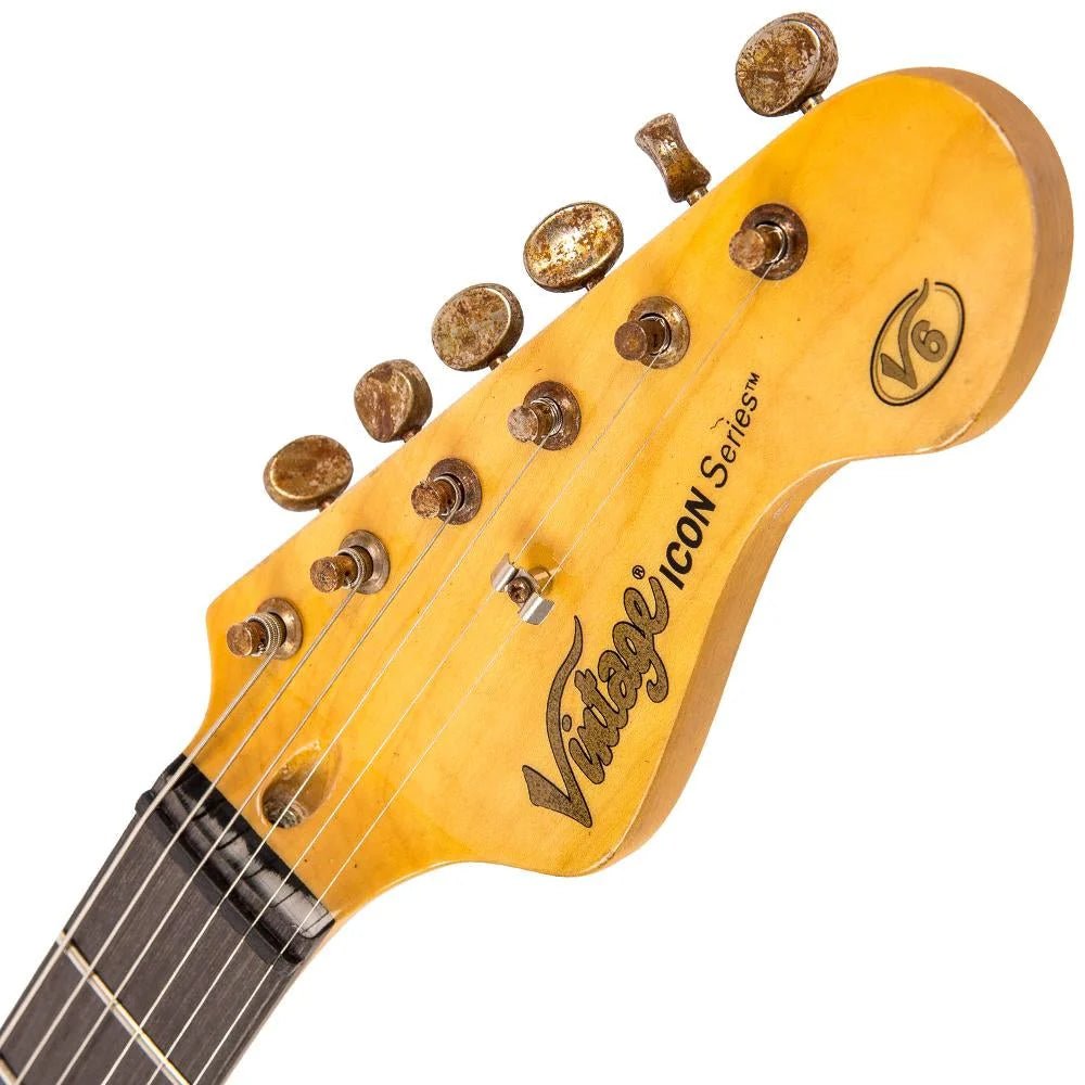 Vintage V6H ICON HSS Electric Guitar ~ Ultra - Gloss Distressed Sunset Sunburst - Fouche Guitars