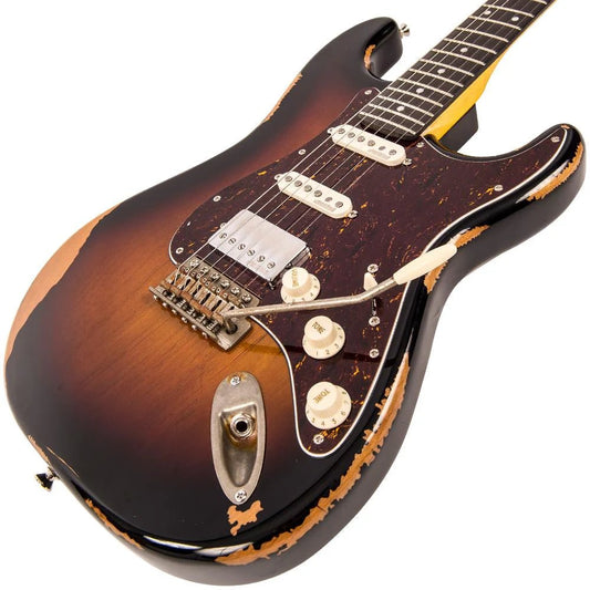 Vintage V6H ICON HSS Electric Guitar ~ Ultra - Gloss Distressed Sunset Sunburst - Fouche Guitars