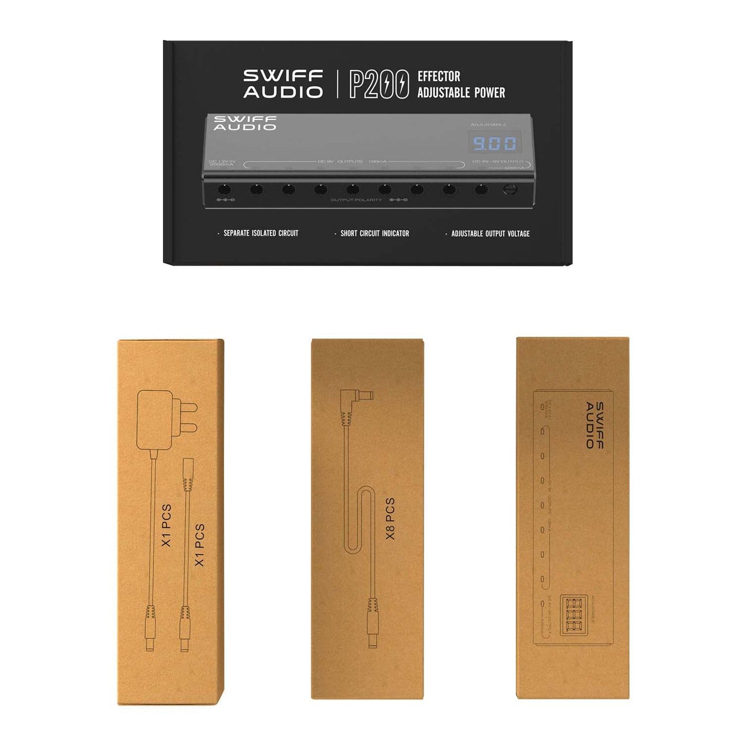 SWIFF AUDIO P200 ISOLATED POWER SUPPLY WITH REAL-TIME VOLTAGE DISPLAY - Fouche Guitars